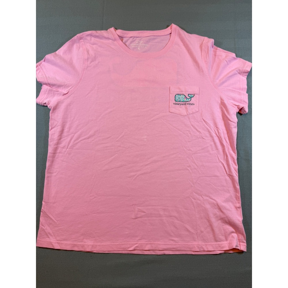 Vineyard Vines Womens Pink Whale Graphic Pocket T-Shirt XL Short Sleeve Cotton